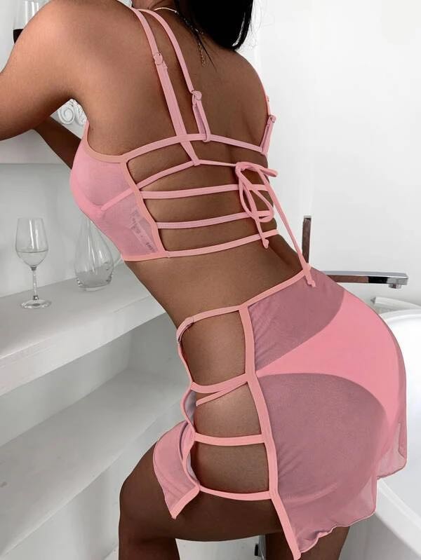 MESH COVER TWO-PIECE SWIMSUIT