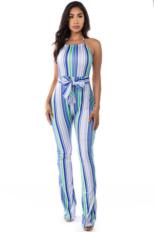 BLUE MULTI STRIP JUMPSUIT