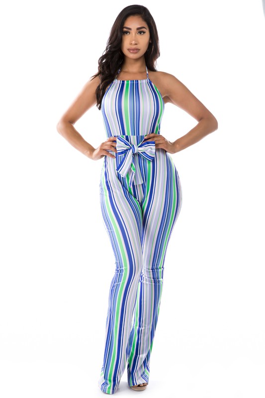 BLUE MULTI STRIP JUMPSUIT