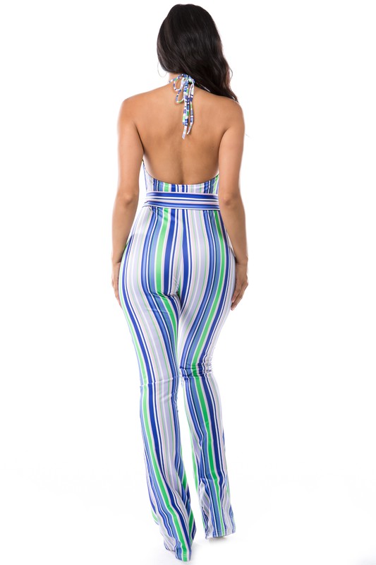 BLUE MULTI STRIP JUMPSUIT