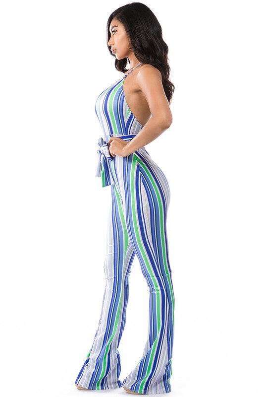 BLUE MULTI STRIP JUMPSUIT