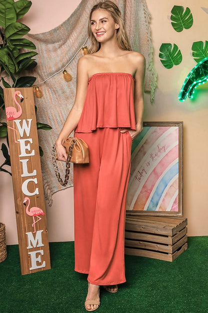 Flare Tube Top with Two-Fer Look Jumpsuit