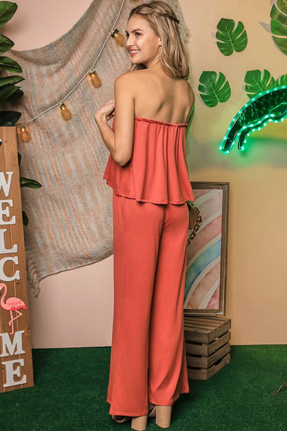 Flare Tube Top with Two-Fer Look Jumpsuit