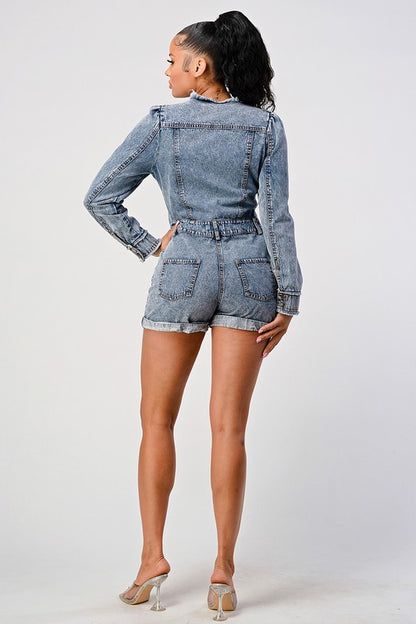 LONG SLEEVE DENIM ROMPER