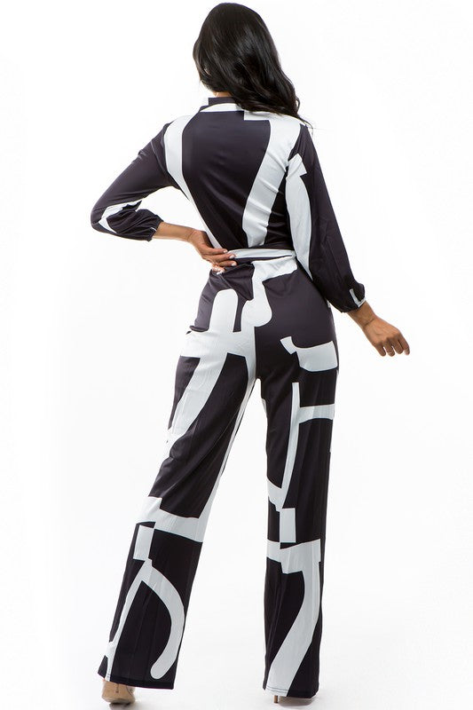 BLACK AND WHITE PRINT SEXY JUMPSUIT