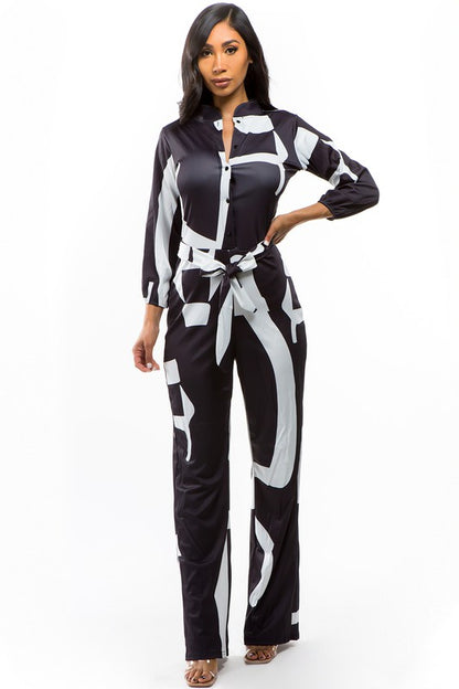 BLACK AND WHITE PRINT SEXY JUMPSUIT