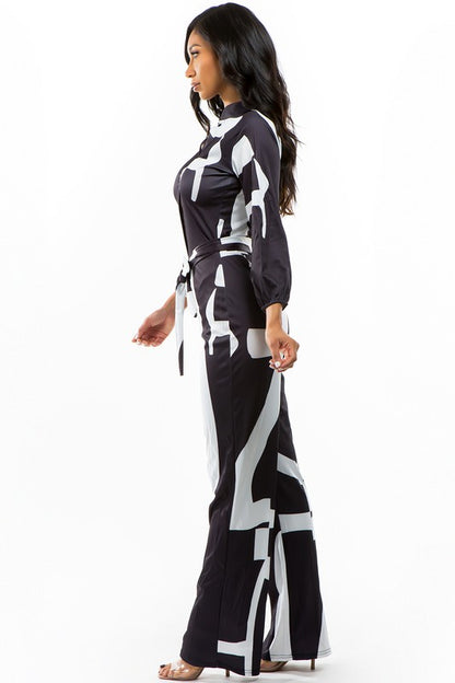 BLACK AND WHITE PRINT SEXY JUMPSUIT