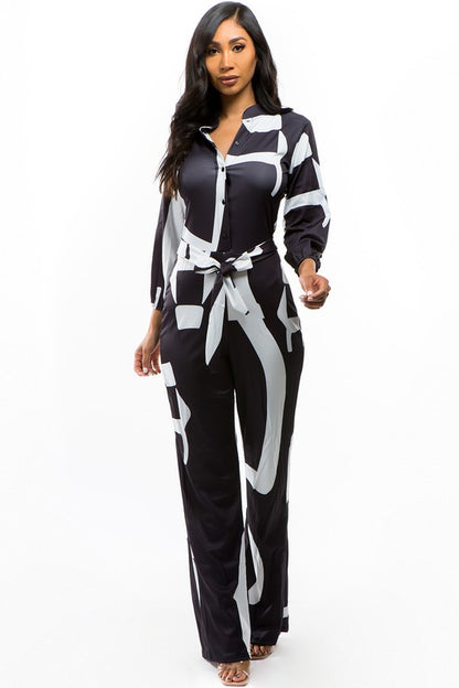 BLACK AND WHITE PRINT SEXY JUMPSUIT