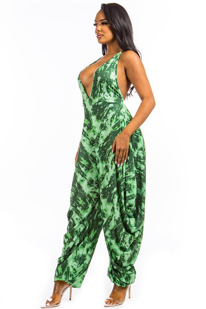 GREEN SEXY TIE DYE JUMPSUIT