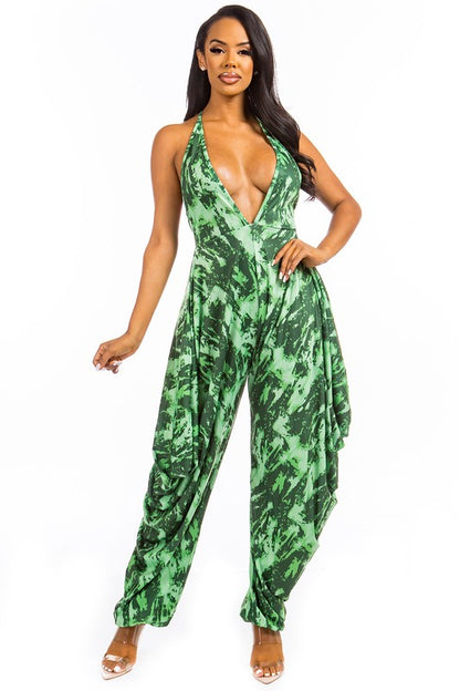 GREEN SEXY TIE DYE JUMPSUIT