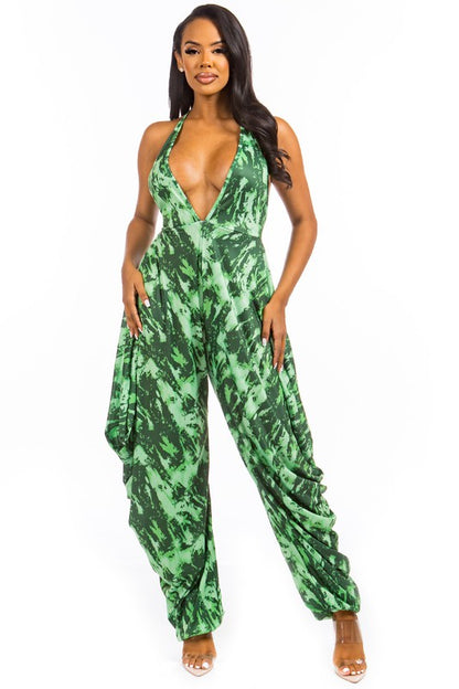 GREEN SEXY TIE DYE JUMPSUIT