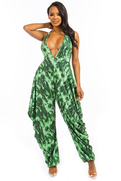 GREEN SEXY TIE DYE JUMPSUIT