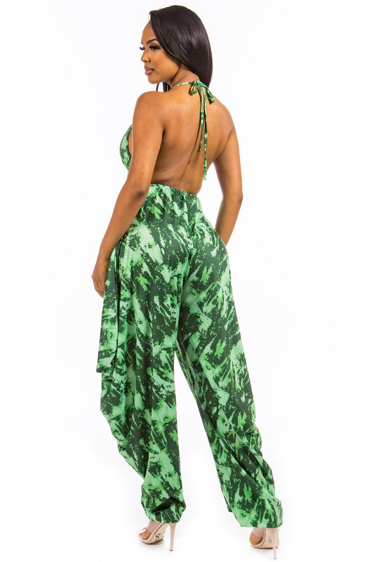 GREEN SEXY TIE DYE JUMPSUIT