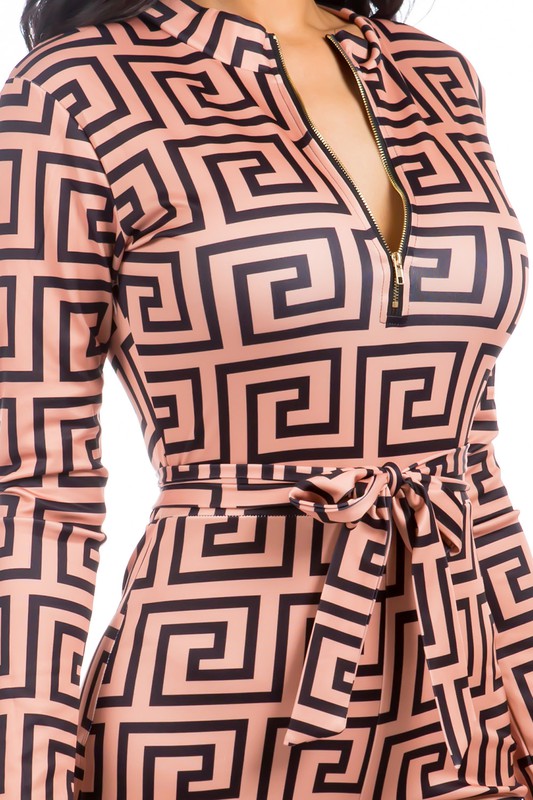 BROWN GEOMETRIC SEXY JUMPSUIT