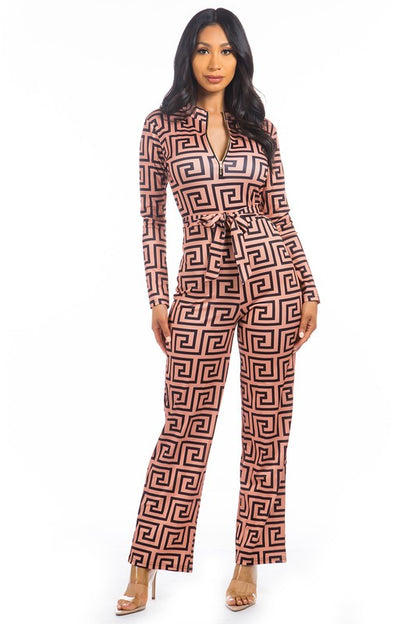 BROWN GEOMETRIC SEXY JUMPSUIT