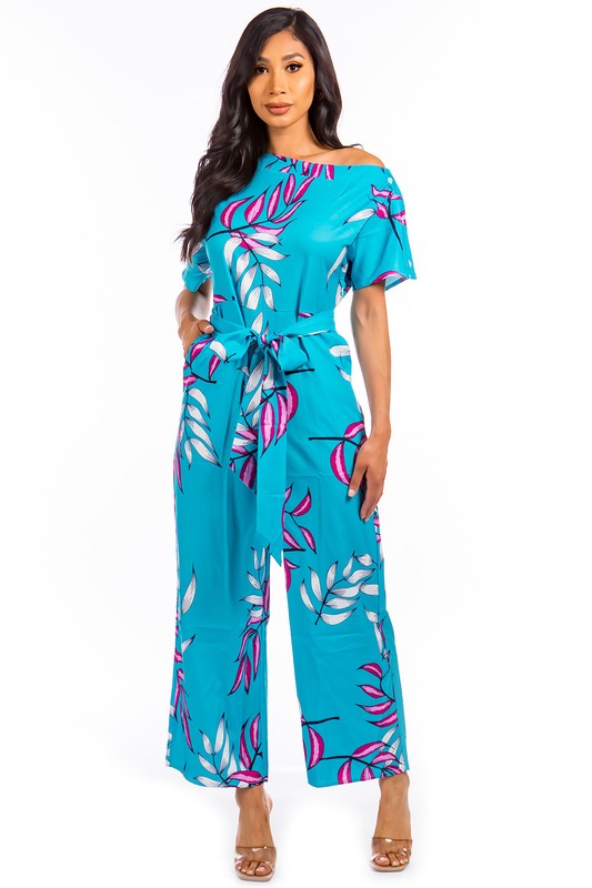 BLUE FLORAL SEXY JUMPSUIT