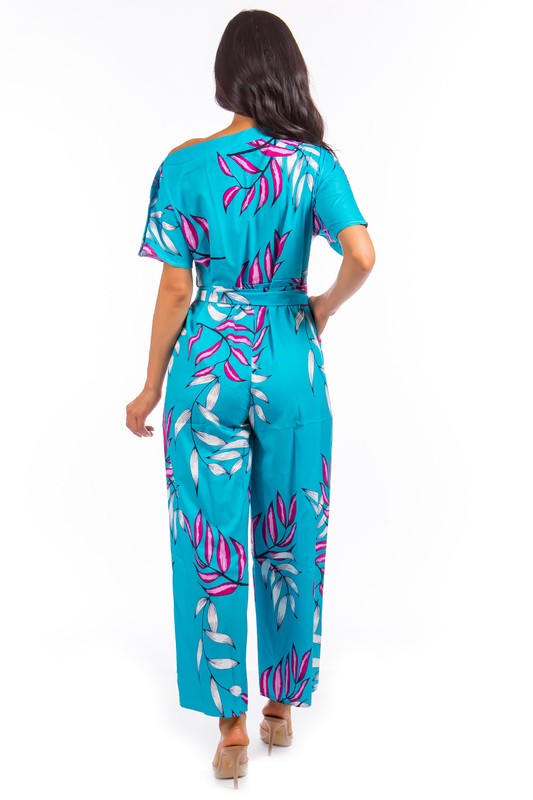 BLUE FLORAL SEXY JUMPSUIT