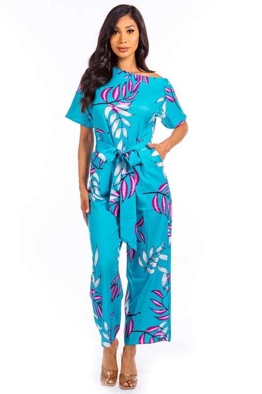 BLUE FLORAL SEXY JUMPSUIT