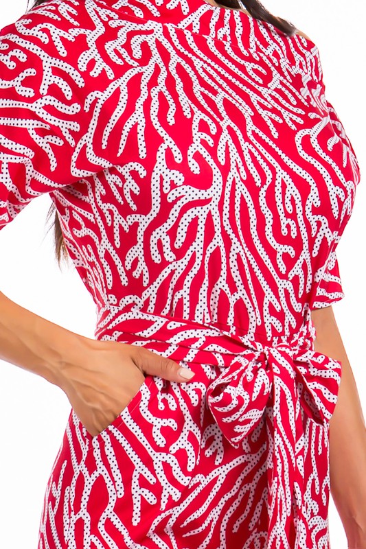 RED PATTERN SEXY JUMPSUIT