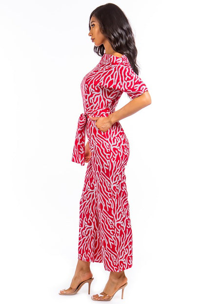 RED PATTERN SEXY JUMPSUIT