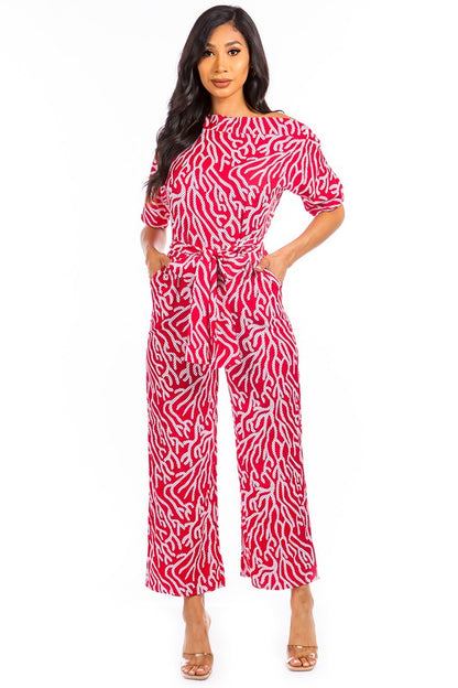 RED PATTERN SEXY JUMPSUIT