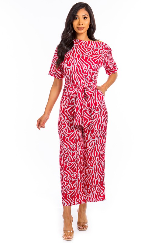 RED PATTERN SEXY JUMPSUIT