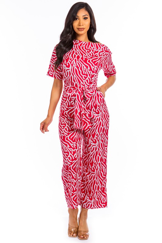 RED PATTERN SEXY JUMPSUIT