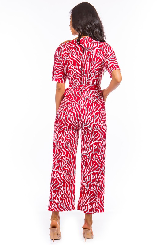 RED PATTERN SEXY JUMPSUIT