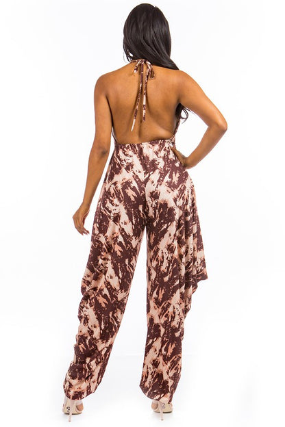 BROWN SEXY TIE DYE JUMPSUIT