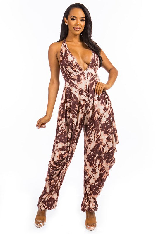 BROWN SEXY TIE DYE JUMPSUIT