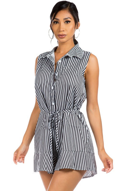 BLACK PINSTRIPES SEXY SUMMER ROMPER