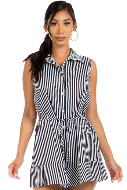 BLACK PINSTRIPES SEXY SUMMER ROMPER