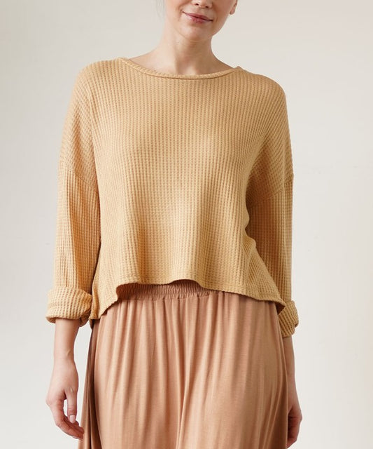 BAMBOO WAFFLE LOOSE CROP TOP