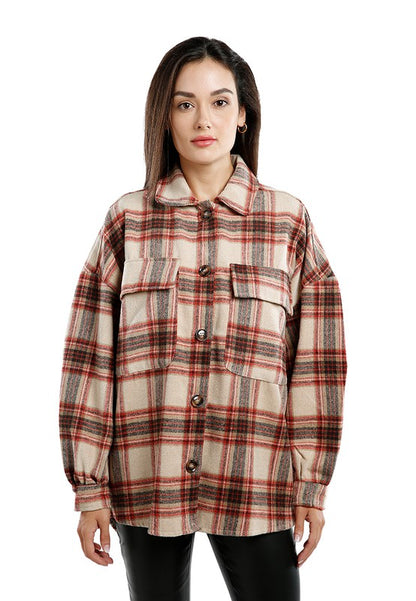 Long Sleeves Oversized Checkered Shacket