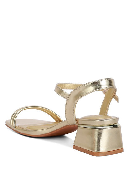 Zabou Metallic Ankle Strap Low Block Heels